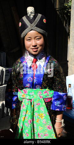 A Hmong bride in traditional wedding clothes near Phou Khoun Laos Stock Photo