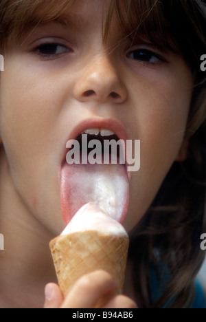Licking Ice Cream Cone Stock Photo