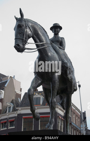 Queen Wilhelmina on Horseback Bronze Sculpture Amsterdam Stock Photo