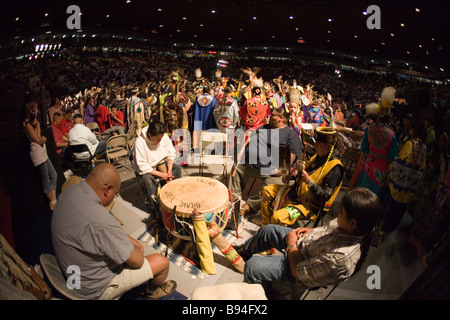 native american drummers at Gathering of Nations, Pow Wow, Albuquerque New Mexico Stock Photo