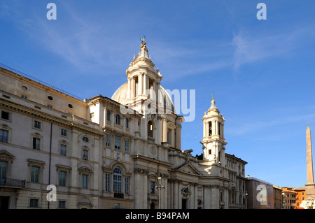 The Church of St Agnes in Agone and the Fountains of the Piazza Navona in Rome Italy Stock Photo