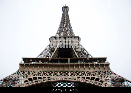 Eiffel Tower structure looking straight up at the top. Stock Photo