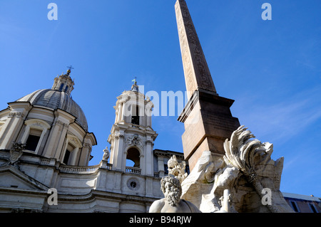 St Agnes in Agone and the Central Fountain by Bernini in the Piazza Navona in Rome Italy Stock Photo