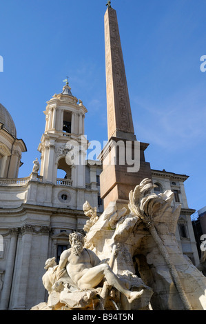 St Agnes in Agone and the Central Fountain by Bernini in the Piazza Navona in Rome Italy Stock Photo