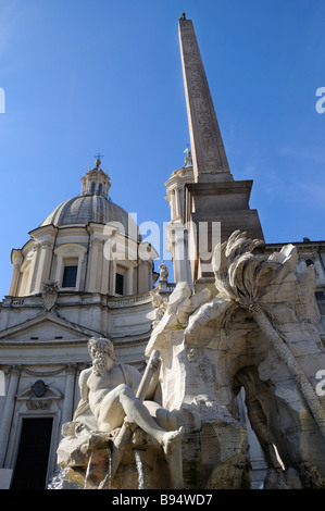 St Agnes in Agone and the Central Fountain by Bernini in the Piazza Navona in Rome Italy Stock Photo