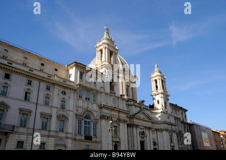 The Church of St Agnes in Agone and the Fountains of the Piazza Navona in Rome Italy Stock Photo