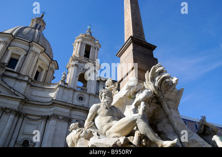 St Agnes in Agone and the Central Fountain by Bernini in the Piazza Navona in Rome Italy Stock Photo