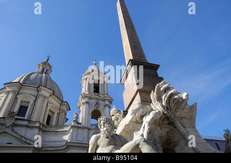 St Agnes in Agone and the Central Fountain by Bernini in the Piazza Navona in Rome Italy Stock Photo