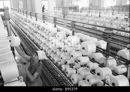 worker female textile factory alamy kazakhstan spinning gorno