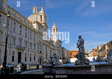 The Church of St Agnes in Agone and the Fountains of the Piazza Navona in Rome Italy Stock Photo