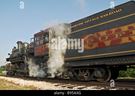 Texas Grapevine Cotton Belt Railroad Industrial Historic District Vintage Railroad steam train locomotive engine Stock Photo