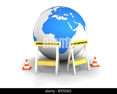 globe and traffic cones Stock Photo