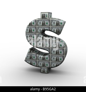 3D Dollar Sign Made of 100 Dollar Bills-3D Concept Art Stock Photo