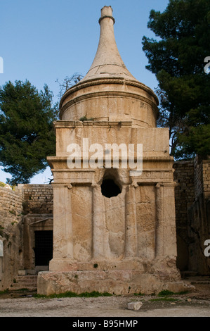 Ancient monumental rock cut tomb of Absalom, also called Absalom's Pillar  (1st century AD ) in the Kidron Valley or Wadi an-Nar in Jerusalem Israel Stock Photo
