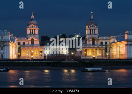 Old Royal Naval College, Queens House and Royal Observatory, Greenwich from Island Gardens, London Stock Photo
