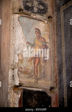 Italy, Campania, Napoli, Pompeii. Fresco on wall in the House of the Vettii Priapus. Stock Photo