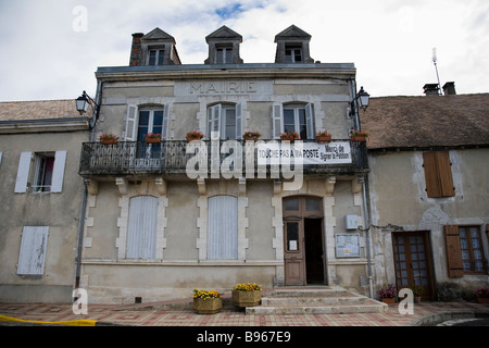 A protest banner above the post office in St Meard de Gurcon, France. Stock Photo