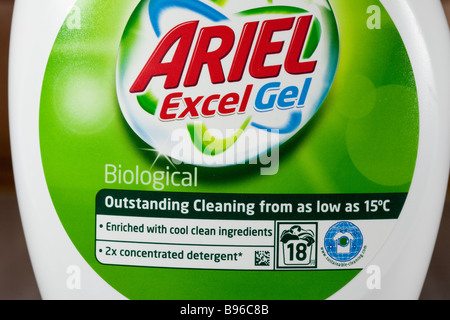 Plastic bottle of Ariel low temperature washing powder gel UK