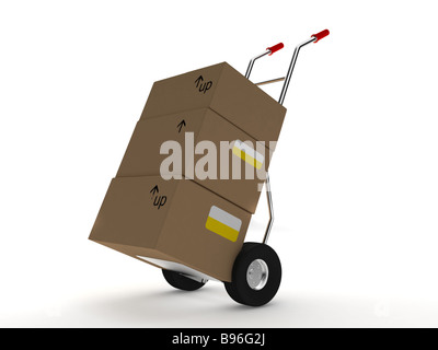 carton on hand truck Stock Photo