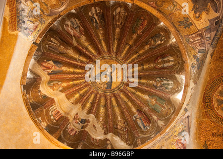 Mosaic on the north dome of the inner narthex at Chora Museum depicting Virgin Mary holding the child Jesus Istanbul Turkey Stock Photo