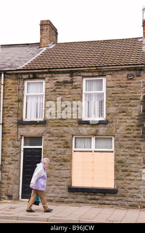 Boarded up terraced houses in Treorchy Rhondda Valley South Wales UK Stock Photo