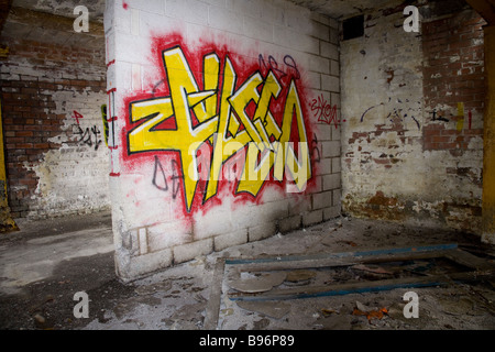 Graffiti sprayed on the wall of a derelict factory Stock Photo