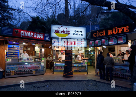 Fast food counters at night Tarabya on the Bosphorus Istanbul Turkey Stock Photo