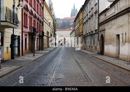Left bank distict of Prague with view on castle hill, Czech republic. Stock Photo