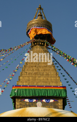 Boudhanath Stupa and cafe in Kathmandu, Nepal. Stock Photo