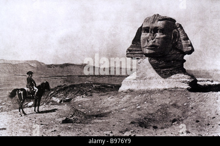 NAPOLEON BONAPARTE visiting the Sphinx during his Egyptian campaign Contemporary engraving based on a drawing Stock Photo