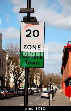 A speed control sign at the entrance to Somers Town, near Euston railway station, London.  Mar 2009 Stock Photo