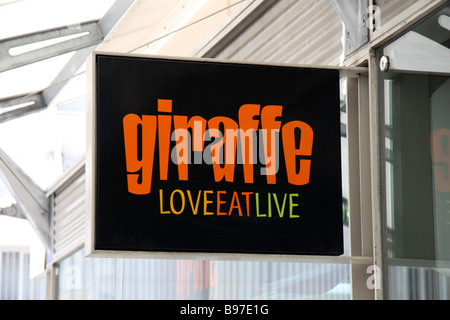 The sign above the entrance to the Giraffe restaurant, Brunswick Square, London. Feb 2009 Stock Photo