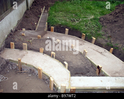 Picture shows the footings of a small wall in a front garden Stock Photo