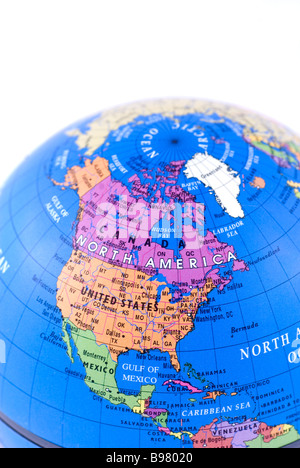 Close up of the American continent on a world globe cutout against a white background Stock Photo