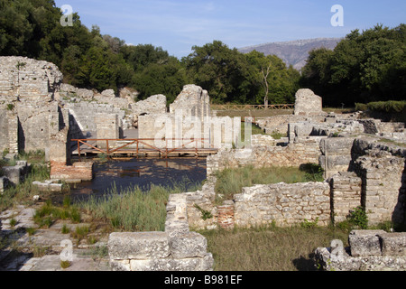 UNESCO World Heritage Site Archaeological site Amphitheatre complex Roman Walls Arches Water Woods BUTRINT ALBANIA Stock Photo