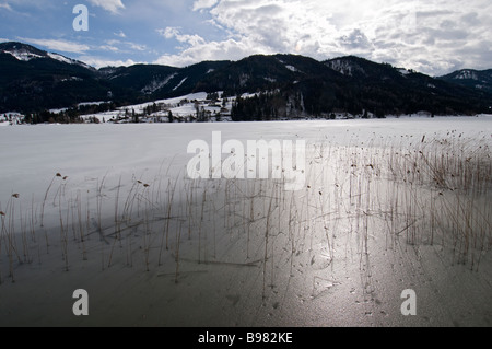 an icy lake in Austrian Alps Stock Photo