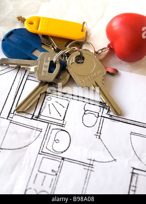 House building / architect's plans / keys - extending house / building / extension concept Stock Photo
