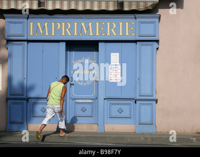 Old printing shop during  summer holiday in France in a small village / closed shop Stock Photo