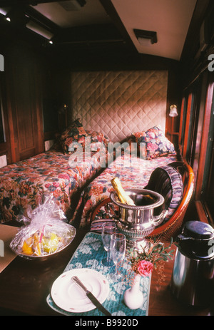 South Africa, a cabin of the Rovos Rail luxury train travelling Stock ...