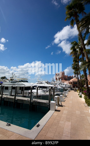 General view of a marina at Grand Bahama island showing luxury boats docked there.  For Editorial Use Only. Stock Photo