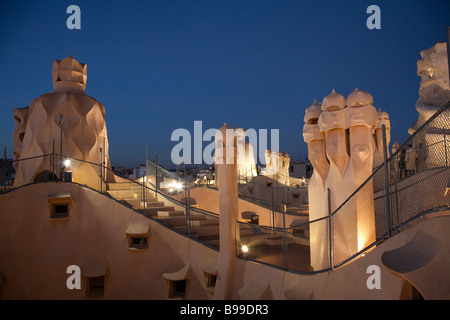 Roof terrace, El Pis de La Pedrera, Casa Mila, Antoni Gaudi, Barcelona Stock Photo