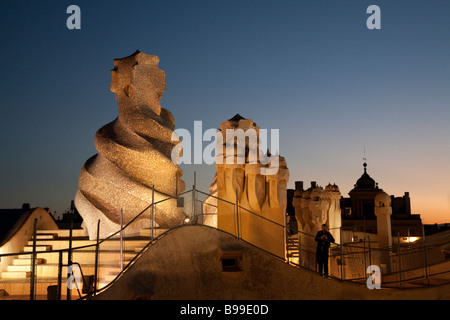 Roof terrace, El Pis de La Pedrera, Casa Mila, Antoni Gaudi, Barcelona Stock Photo