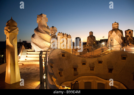 Roof terrace, El Pis de La Pedrera, Casa Mila, Antoni Gaudi, Barcelona Stock Photo