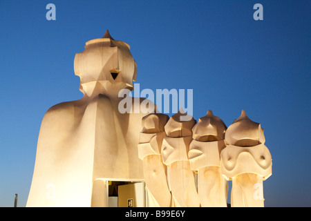 Roof terrace, El Pis de La Pedrera, Casa Mila, Antoni Gaudi, Barcelona Stock Photo