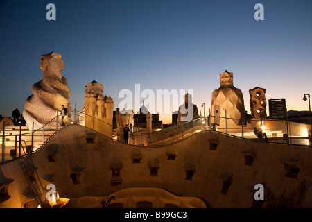 Roof terrace, El Pis de La Pedrera, Casa Mila, Antoni Gaudi, Barcelona Stock Photo