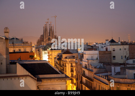 La Sagrada Familia, Roof terrace, El Pis de La Pedrera, Casa Mila, Antoni Gaudi, Barcelona Stock Photo