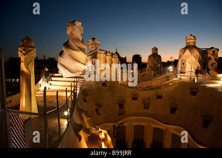 Roof terrace, El Pis de La Pedrera, Casa Mila, Antoni Gaudi, Barcelona Stock Photo