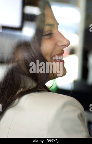 Woman laughing, close-up Stock Photo