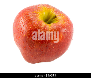 the red apple with water dew on white background Stock Photo