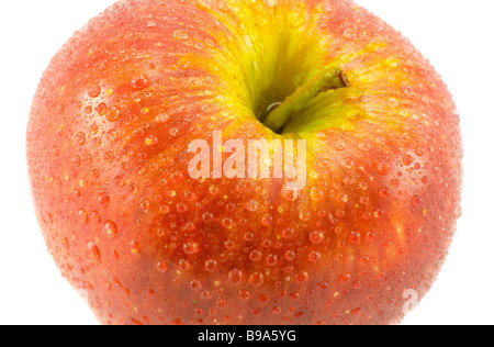 the red apple with water dew on white background Stock Photo